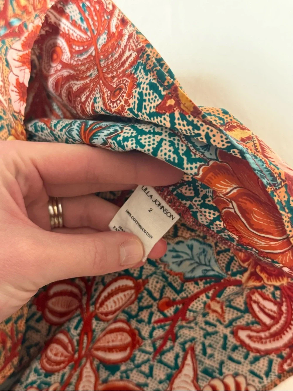 Ulla Johnson Floral Paisley Puff-Sleeve Top in Rust, Teal & Cream